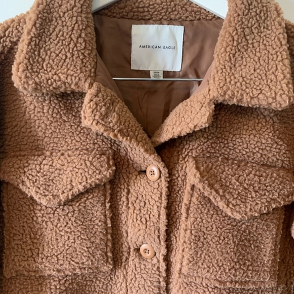 😍 GUC American Eagle Ladie's Cropped Sherpa Teddy Jacket, Brown, Small - Picture 6 of 11
